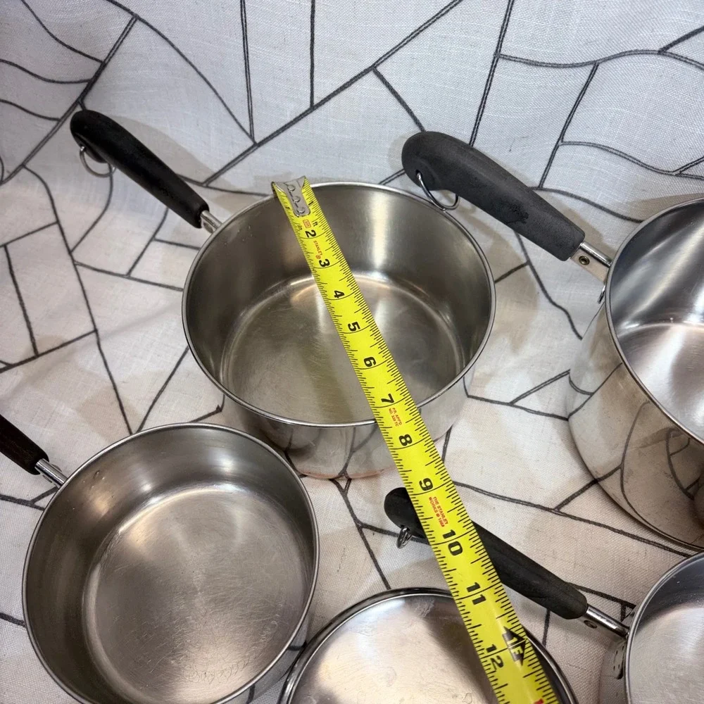 Revere Ware Saucepan Set 7 Piece Silver Copper Bottom Stainless Steel USA Made